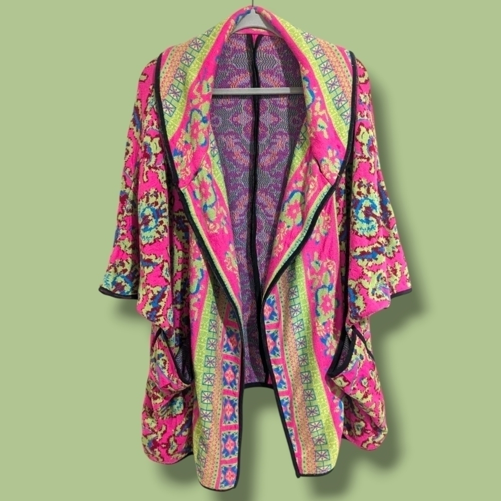 Anthropologie Freeway Colorful Oversized Sweater Cardigan Cape Maximalist Retro